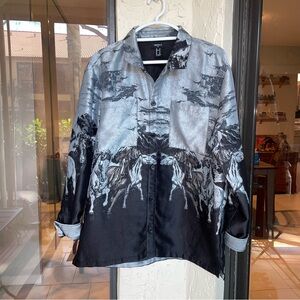 Forever 21 Men | Wild Horses Landscape Graphic Button-Up Long Sleeve Shirt